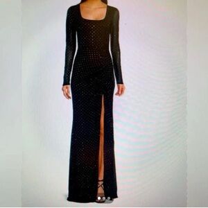 Long Sleeved Studded Black Dress